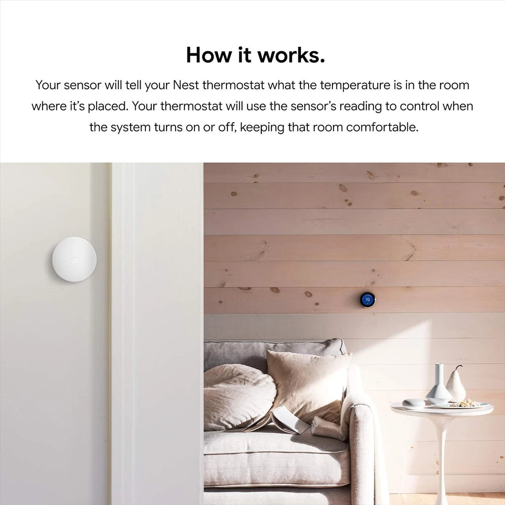 Google Nest Smart Home Wi-Fi Temperature Sensor T5000SF (Battery Powered), White