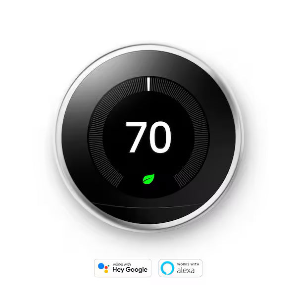Google Nest 3rd Generation Learning Smart Thermostat - Polished Steel