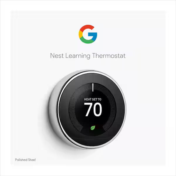 Google Nest 3rd Generation Learning Smart Thermostat - Polished Steel